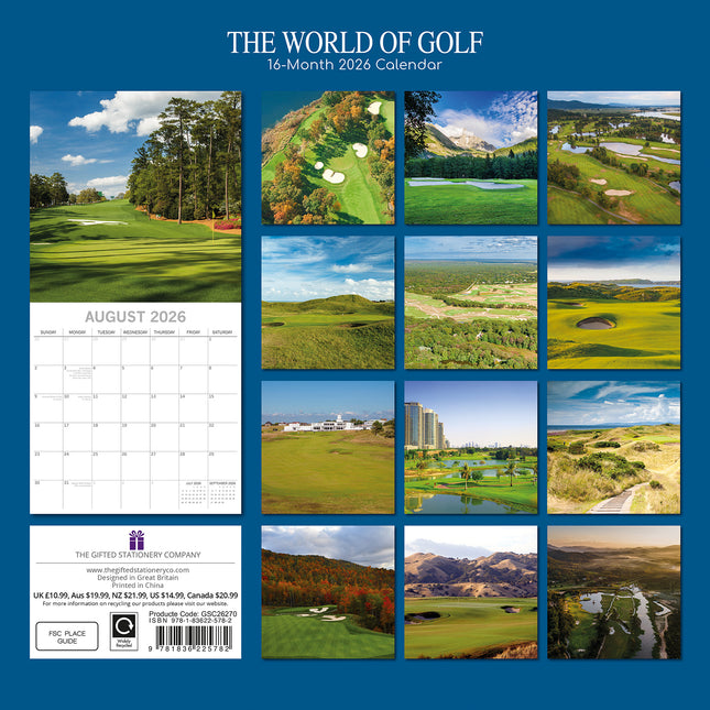 The World of Golf 2026 Square Wall Calendar 16 Months Planner Xmas New Year Gift
