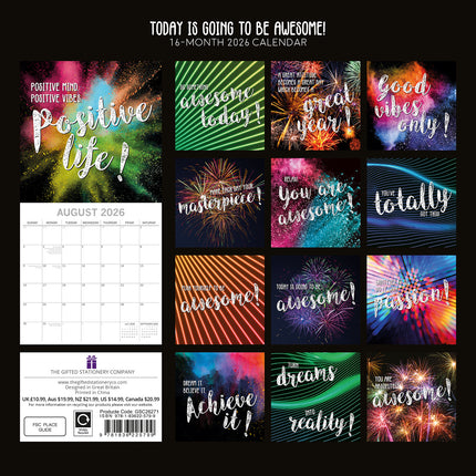 Today is going to be Awesome - 2026 Square Wall Calendar 16 Months Planner Gift