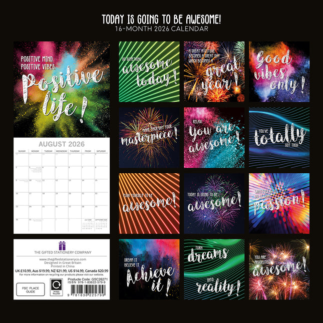 Today is going to be Awesome - 2026 Square Wall Calendar 16 Months Planner Gift
