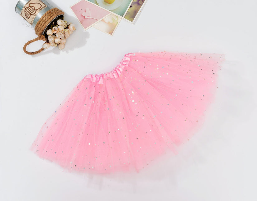 Sequin Tulle Tutu Skirt Ballet Kids Princess Dressup Party Baby Girls Dance Wear - Light Pink