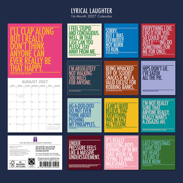 Lyrical Laughter 2027 Premium Square Wall Calendar back cover