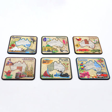 6pcs Australian Souvenirs Wooden Coasters w Gift Box Drink Beer Holder Place Mat - Zmart Australia