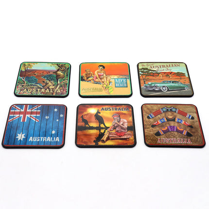 6pcs Australian Souvenirs Wooden Coasters w Gift Box Drink Beer Holder Place Mat - Zmart Australia