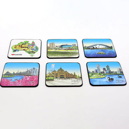 6pcs Australian Souvenirs Wooden Coasters w Gift Box Drink Beer Holder Place Mat - Zmart Australia