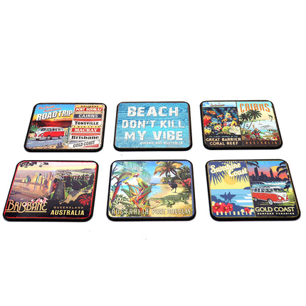 6pcs Australian Souvenirs Wooden Coasters w Gift Box Drink Beer Holder Place Mat - Zmart Australia