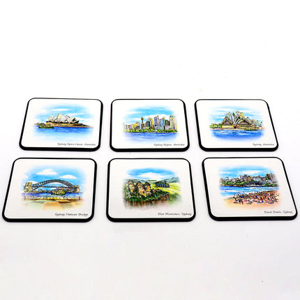 6pcs Australian Souvenirs Wooden Coasters w Gift Box Drink Beer Holder Place Mat - Zmart Australia