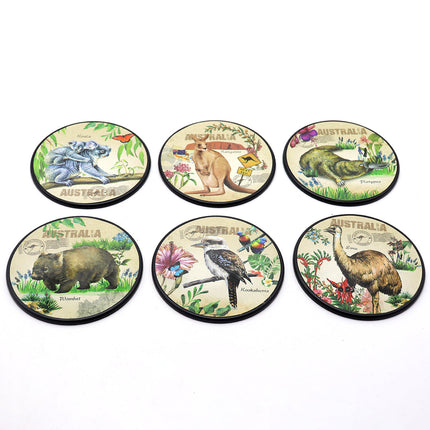 6pcs Australian Souvenirs Wooden Coasters w Gift Box Drink Beer Holder Place Mat - Zmart Australia