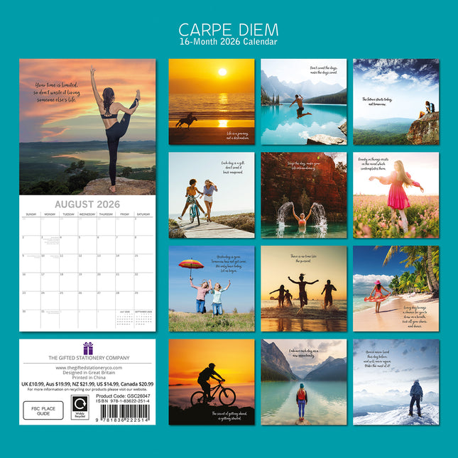 Carpe Diem - 2026 Square Wall Calendar 16 Months Planner Christmas New Year Gift