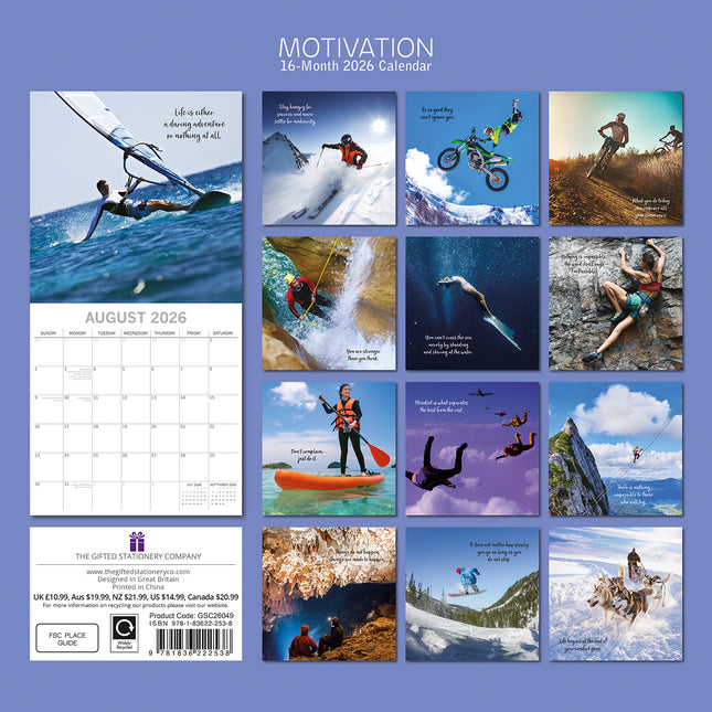 Motivation - 2026 Square Wall Calendar 16 Months Planner Christmas New Year Gift