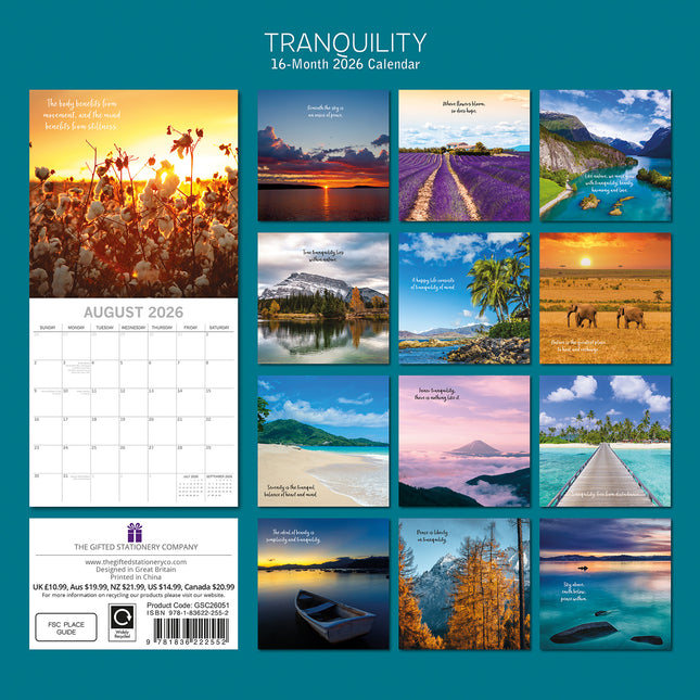 Tranquility - 2026 Square Wall Calendar 16 Month Planner Christmas New Year Gift