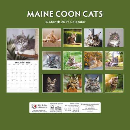 Maine Coon Cats 2027 square wall calendar - back cover