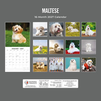Maltese 2027 square wall calendar - back cover