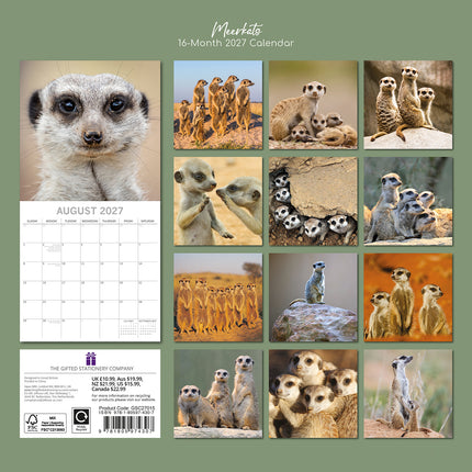 Meerkats 2027 Premium Square Wall Calendar back cover
