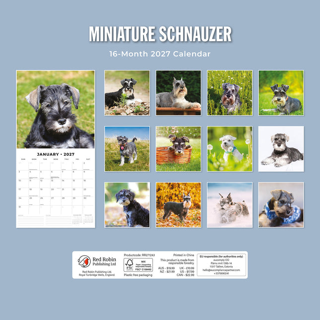 Miniature Schnauzer 2027 square wall calendar - back cover