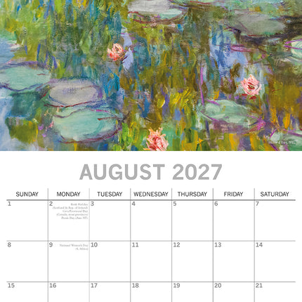 Monet 2027 Premium Square Wall Calendar August sample page