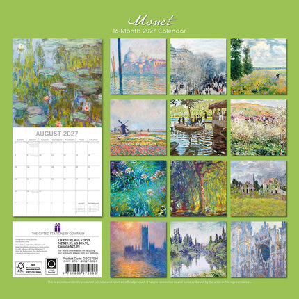 Monet 2027 Premium Square Wall Calendar back cover