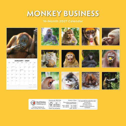 Monkey Business 2027 square wall calendar - back cover