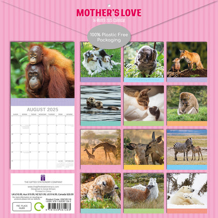 Mother's Love - 2025 Square Wall Calendar Pets Animals 16 Months Planner Gift