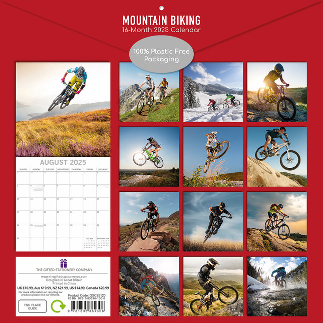 Mountain Biking 2025 Square Wall Calendar 16 Months New Year Xmas Planner Gift