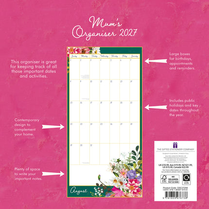 Mum's Organiser 2027 Premium Square Wall Calendar back cover