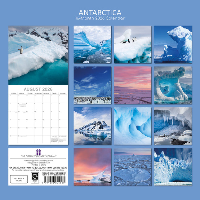 Antarctica - 2026 Square Wall Calendar 16 Months World & Travel Premium Planner