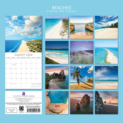 Beaches - 2026 Square Wall Calendar 16 Month World & Travel Premium Planner Gift