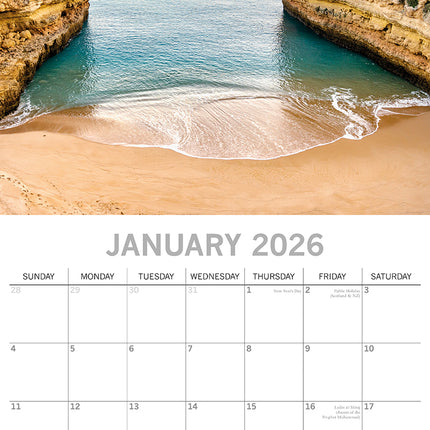 Beaches - 2026 Square Wall Calendar 16 Month World & Travel Premium Planner Gift