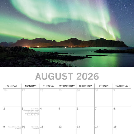 Northern Lights 2026 Square Wall Calendar 16 Months World & Travel Planner Gift