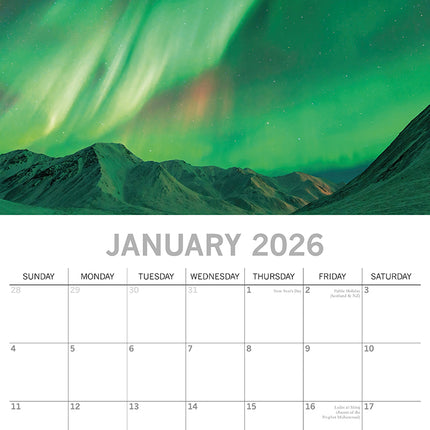 Northern Lights 2026 Square Wall Calendar 16 Months World & Travel Planner Gift