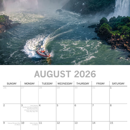 Waterfalls - 2026 Square Wall Calendar 16 Months World & Travel Premium Planner