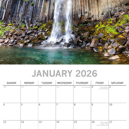 Waterfalls - 2026 Square Wall Calendar 16 Months World & Travel Premium Planner
