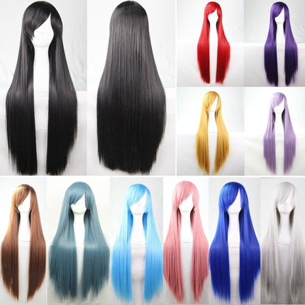 New 80cm Straight Sleek Long Full Hair Wigs w Side Bangs Cosplay Costume Womens - Zmart Australia