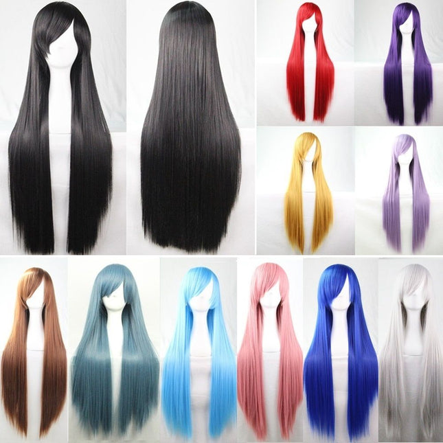 New 80cm Straight Sleek Long Full Hair Wigs w Side Bangs Cosplay Costume Womens - Zmart Australia