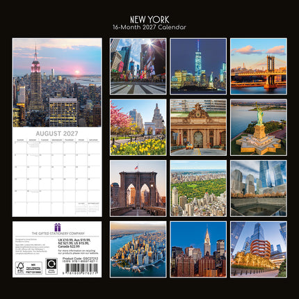 New York 2027 Premium Square Wall Calendar back cover