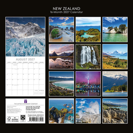 New Zealand 2027 Premium Square Wall Calendar back cover