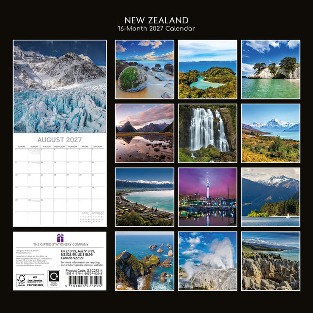 New Zealand 2027 Premium Square Wall Calendar back cover