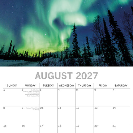Northern Lights 2027 Premium Square Wall Calendar August sample page