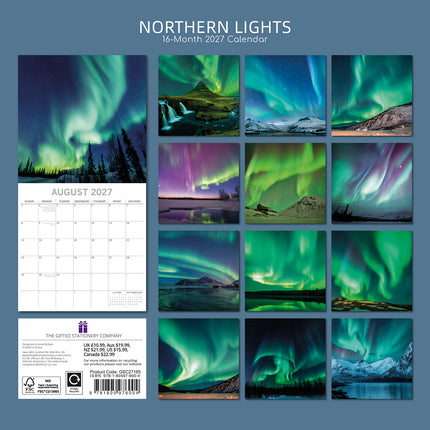 Northern Lights 2027 Premium Square Wall Calendar back cover