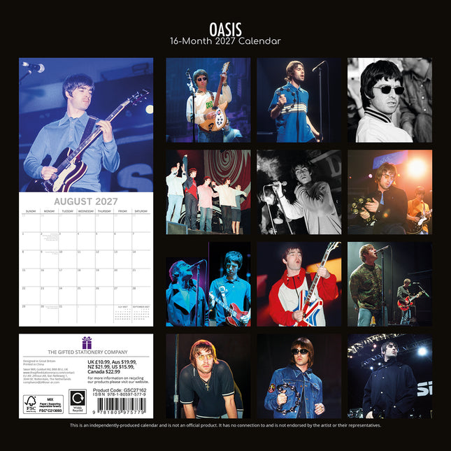 Oasis 2027 Premium Square Wall Calendar back cover