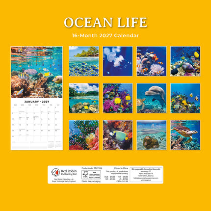 Ocean Life 2027 square wall calendar - back cover