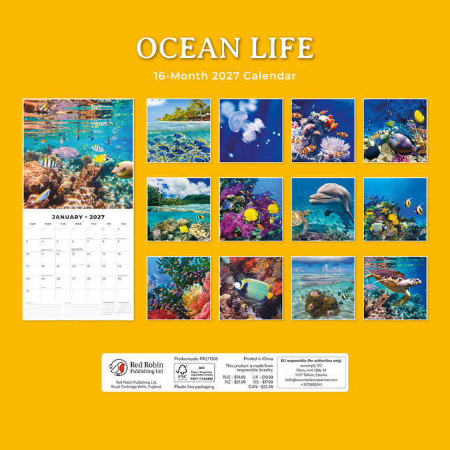 Ocean Life 2027 square wall calendar - back cover