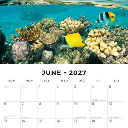 Ocean Life 2027 square wall calendar - monthly calendar spread