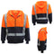 HI VIS Reflective Tape Fleece-lined Jacket FullZip Safety Hoodie Workwear Jumper - Fluro Orange / Navy