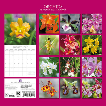 Orchids 2027 Premium Square Wall Calendar back cover