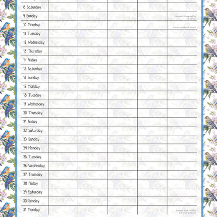 Birdsong Family Organiser 2026 Square Wall Calendar 16 Month Home School Planner