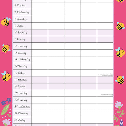Busy Bee Family Organiser 2026 Square Wall Calendar 16 Month Home School Planner