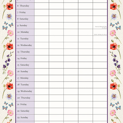 Floral Family Organiser 2026 Square Wall Calendar 16 Month Flower School Planner