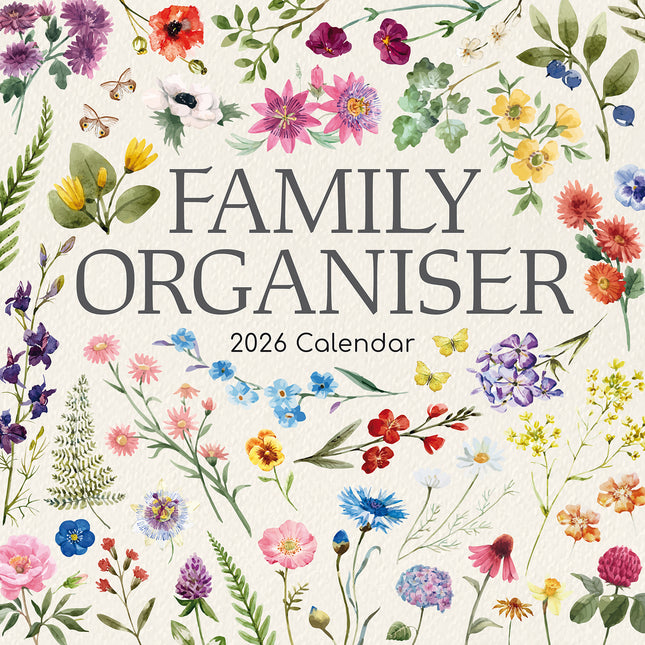 Floral Family Organiser 2026 Square Wall Calendar 16 Month Flower School Planner