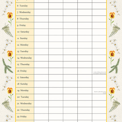 Floral Family Organiser 2026 Square Wall Calendar 16 Month Flower School Planner