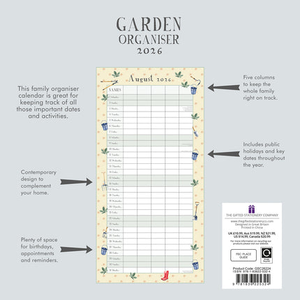 Garden Organiser 2026 Square Wall Calendar 16 Month Plant Florals School Planner